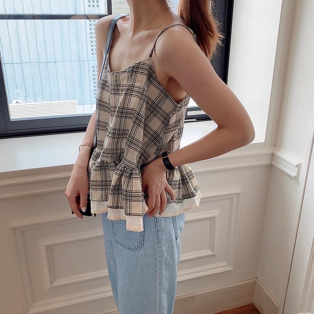 Check tiered frill camisole /beige (7月中旬頃発送予定)