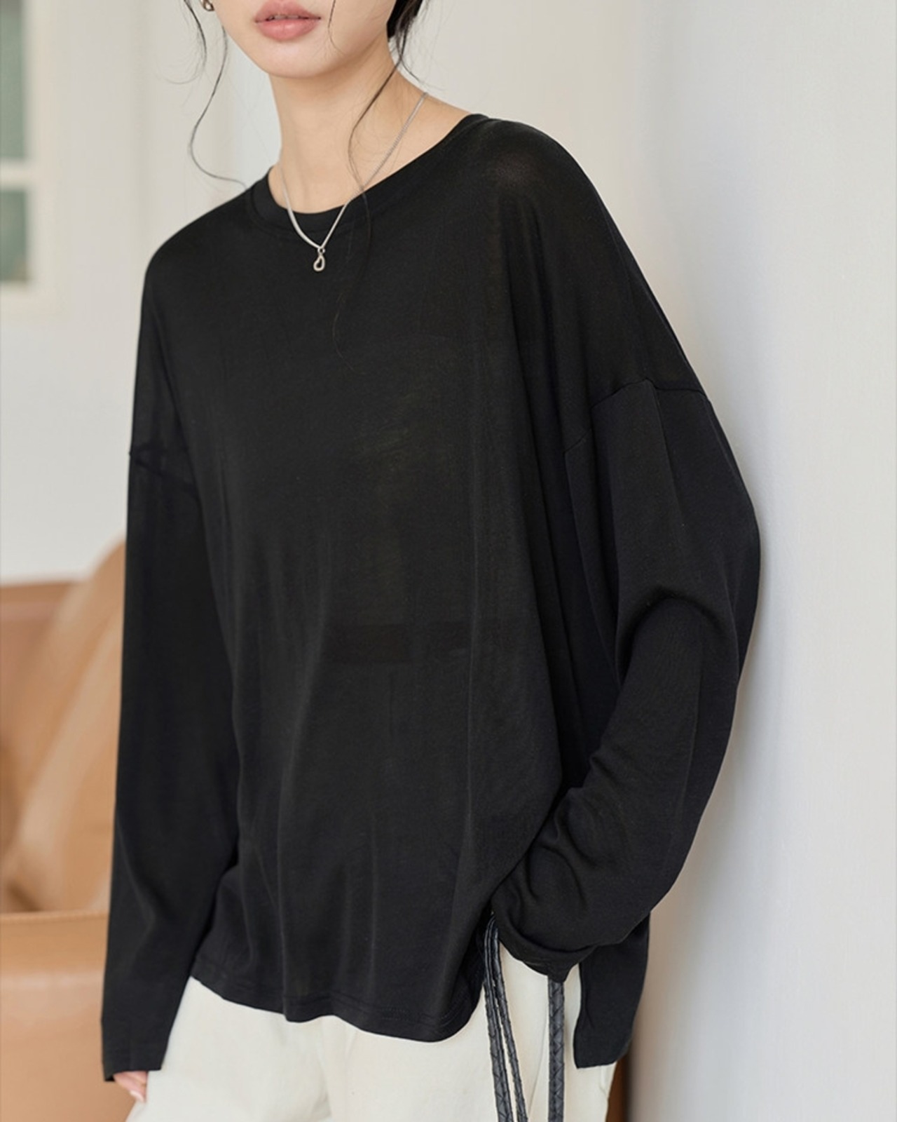 サイドスリットクルーネックシアーTシャツ A1088 - 7