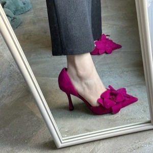 flowers face pointed pumps（2color）<s1444>