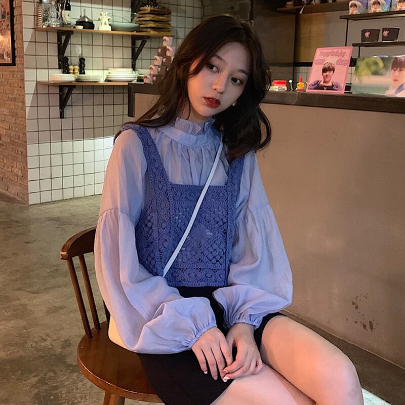 スプリングスタンダードルーズノースリーブトップス レトロ 春物 試着室10256952824