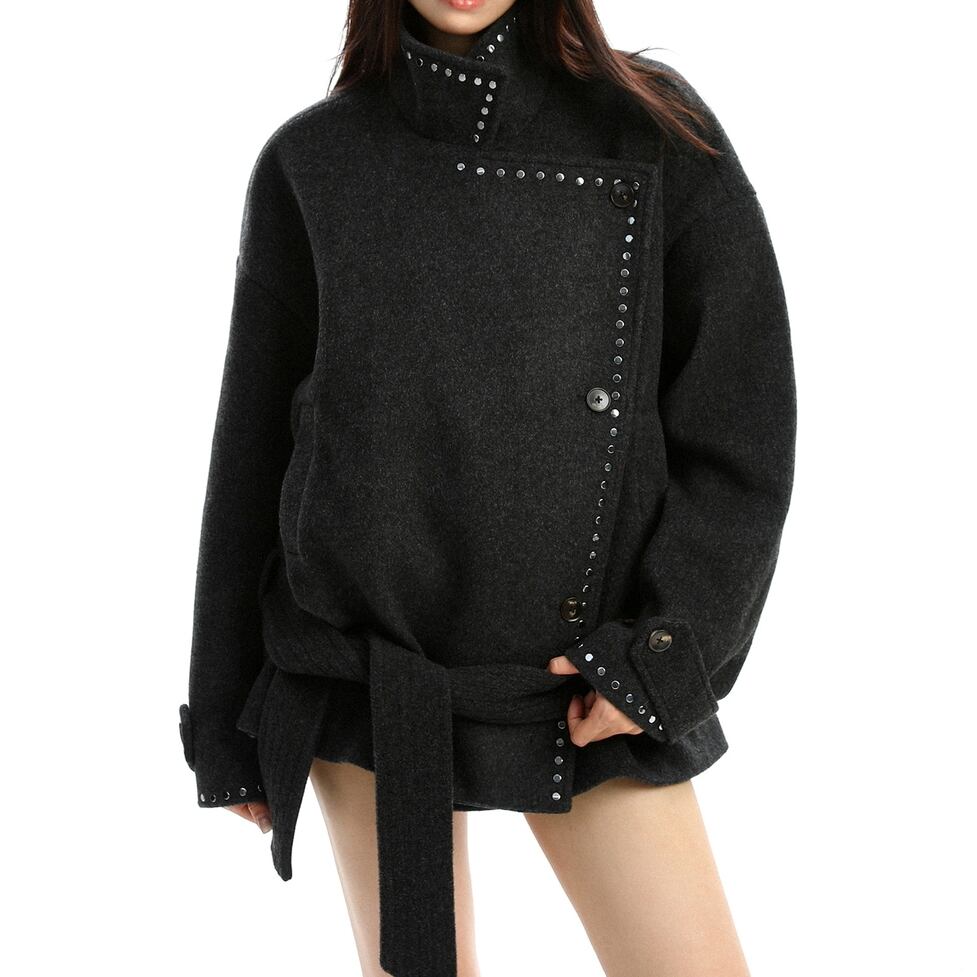 asymmetry studs short coat / l0938