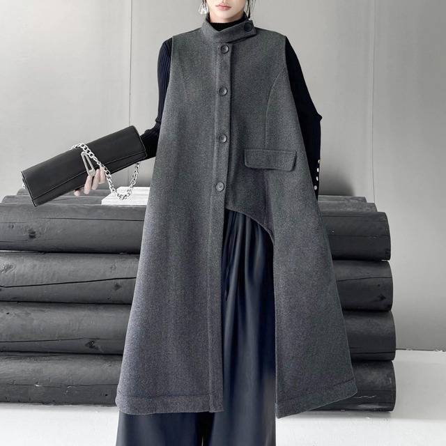 Asymmetric buttoned long vest【2color】 C1323
