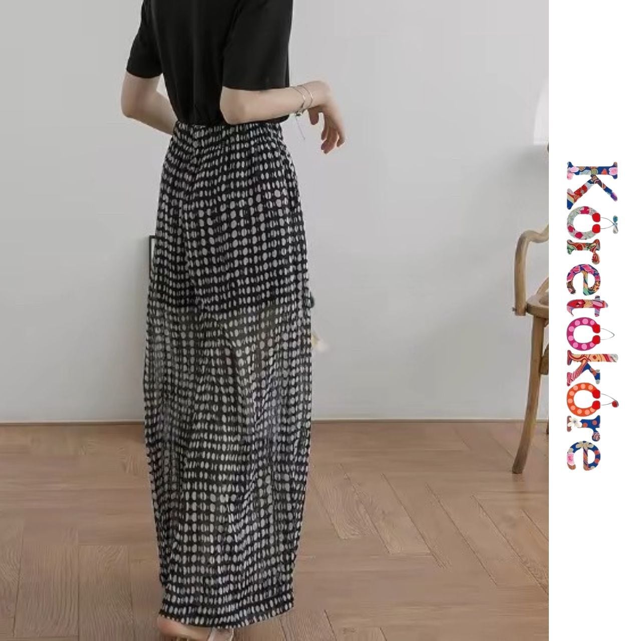 Dot Sheer Wide Leg Pants A1216
