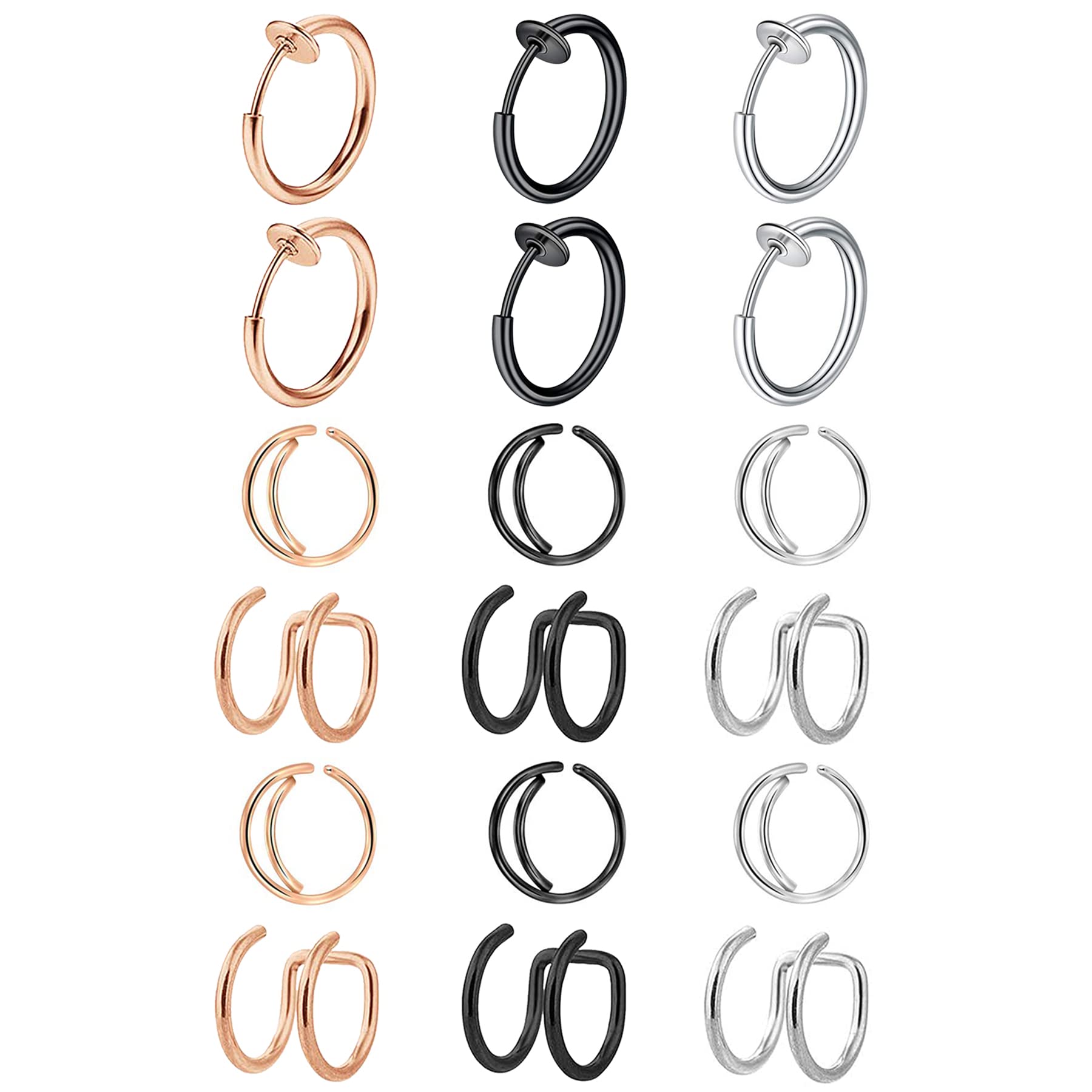 【特価処分】Aroncent 鼻ピ 軟骨ピアス ボディピアス 唇 イヤーカフ フェイクピアス ステンレス メンズ レディース ファッション アクセサリー(18点セット)
