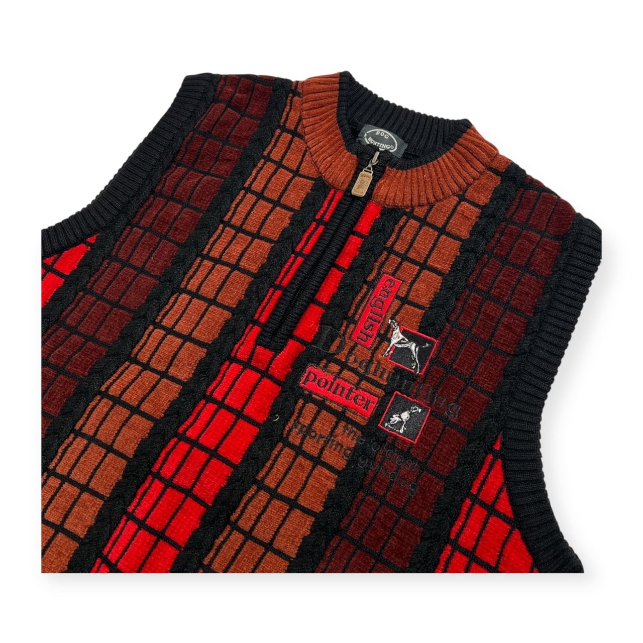 DOG HUNTING ドッグハンティング 3D 立体編み 総柄 ハーフジップ ニット ベスト サイズ L /レッド×ブラック系 紳士