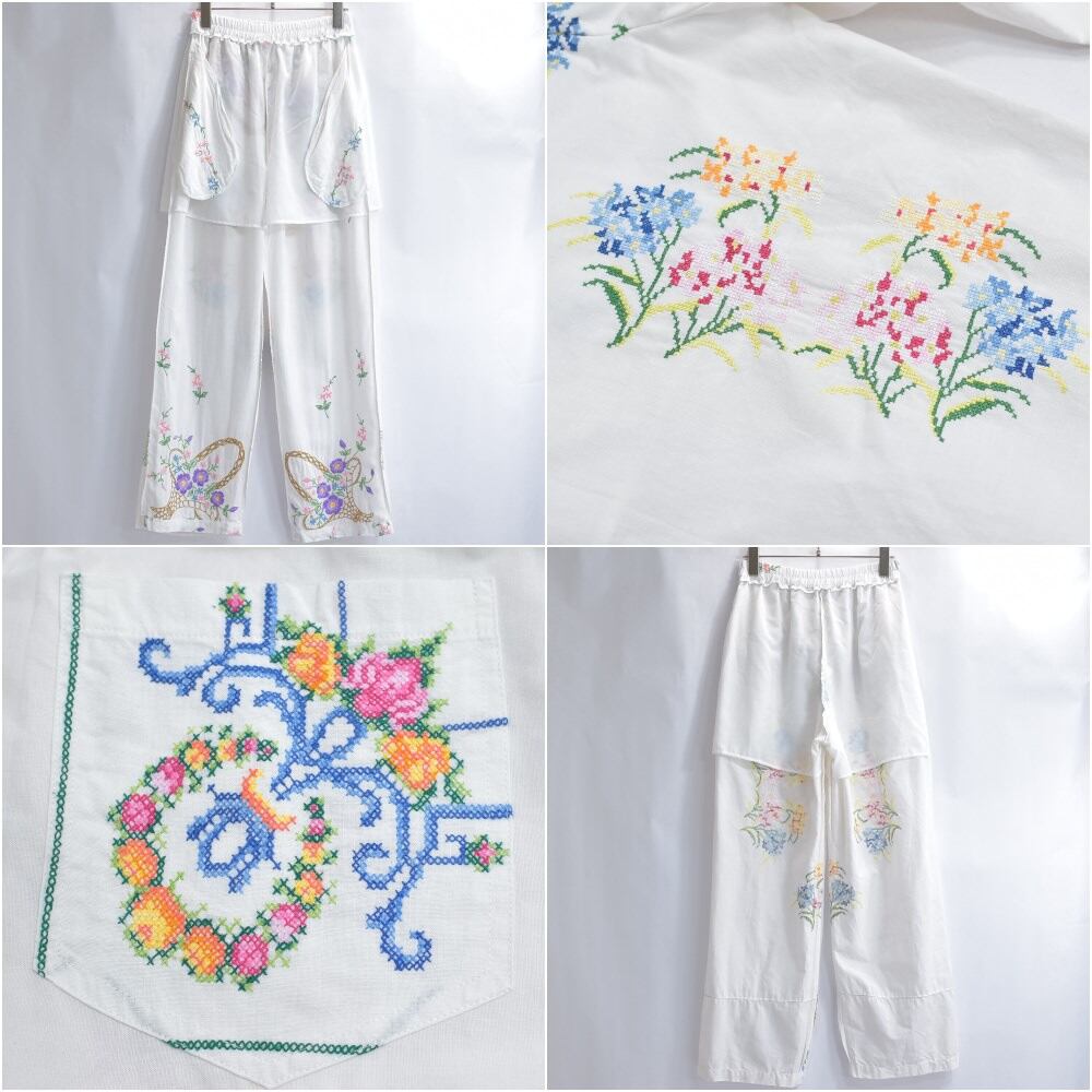 Remakeリメイク 再構築 パッチワーク&フラワー刺繍 デザイン ルーズ