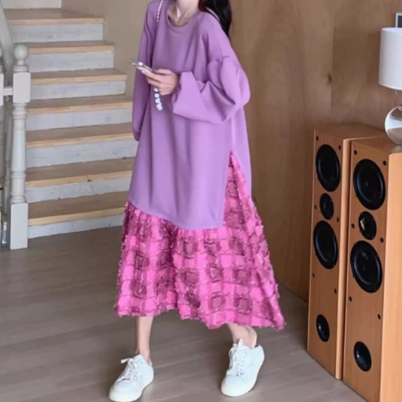 Purple Balloon-Sleeve Side-Slit Tunic S0325