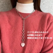 ［ 天然クォーツ ］透き通るハートチャームの　大振りマンテルネックレス ［SSN028］