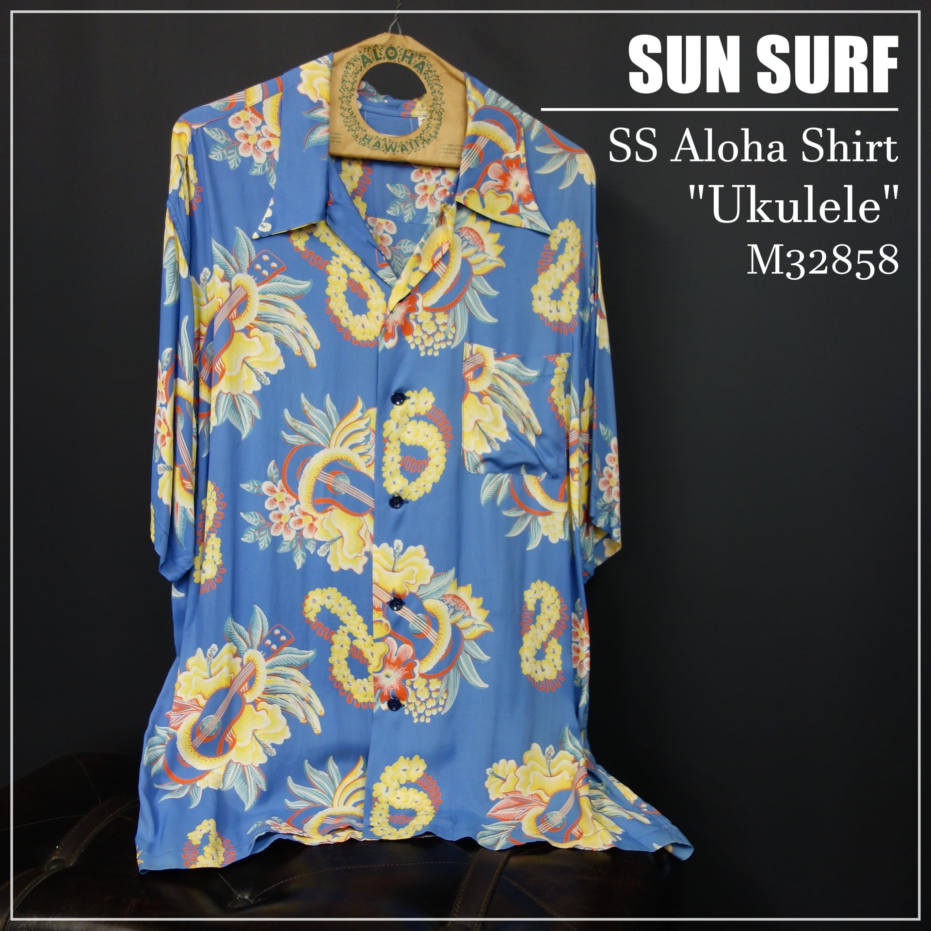 00s Vintage☆SUN SURF サンサーフ 半袖アロハシャツ M32858 ウクレレ 