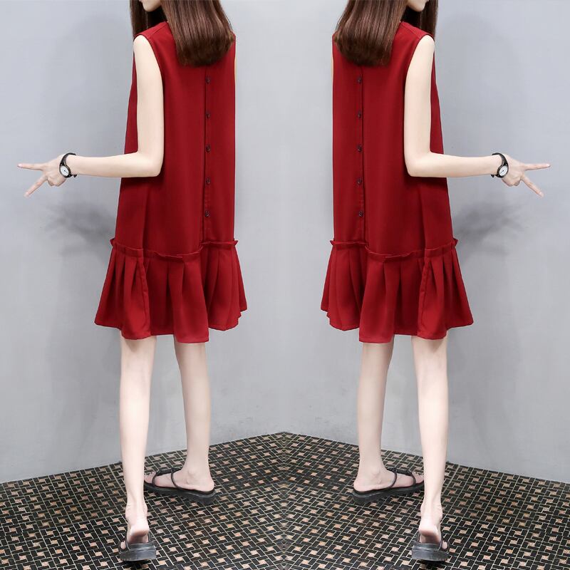 【新作】【送料無料】 マタニティ服シフォン無地ノースリーブプリーツドレス妊婦タンクドレス ソリッドカラー AL expec344606988376