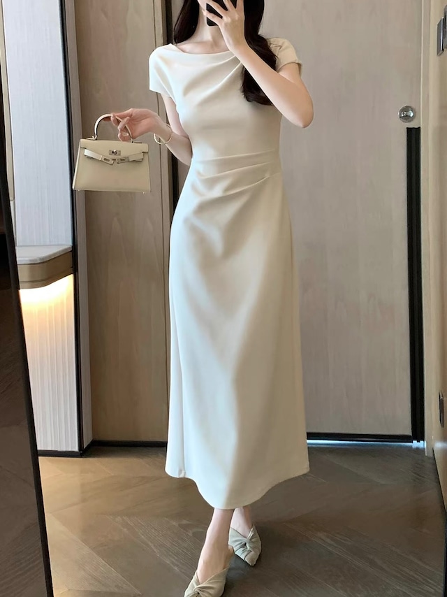 drape off white long dress.3293