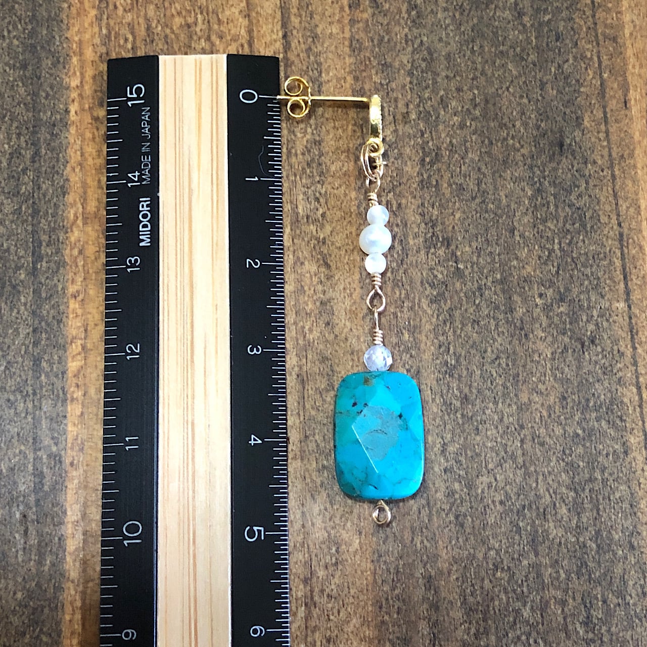 スクエアターコイズのデザインポストピアス】 14金ゴールドフィルド製