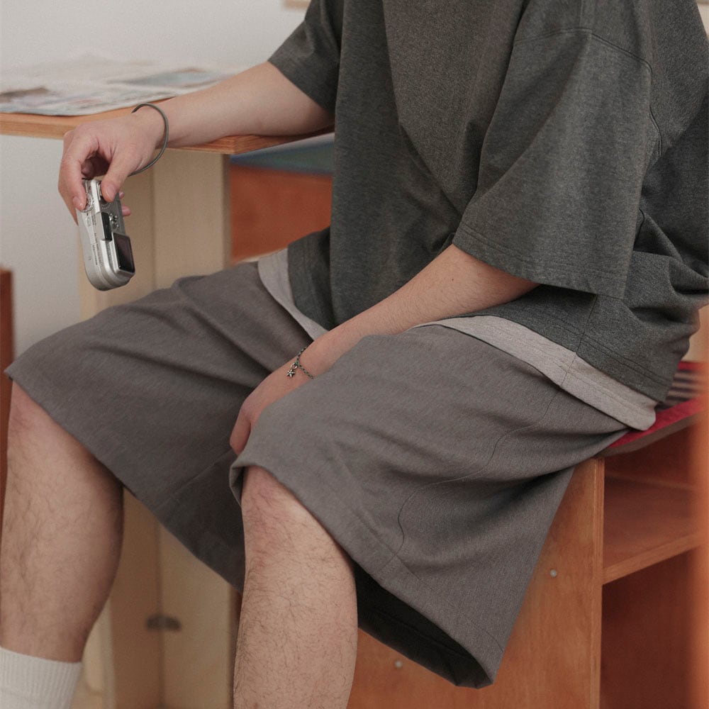 Wide leg cotton shorts navy0708