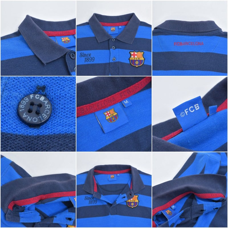 希少♪激レア♪お宝♪ポロシャツ♪F.C.B.♪バルセロナ？♪ 00s FC BARCELONA FCバルセロナ 刺繍 ロゴデザイン 鹿の子 ボーダー