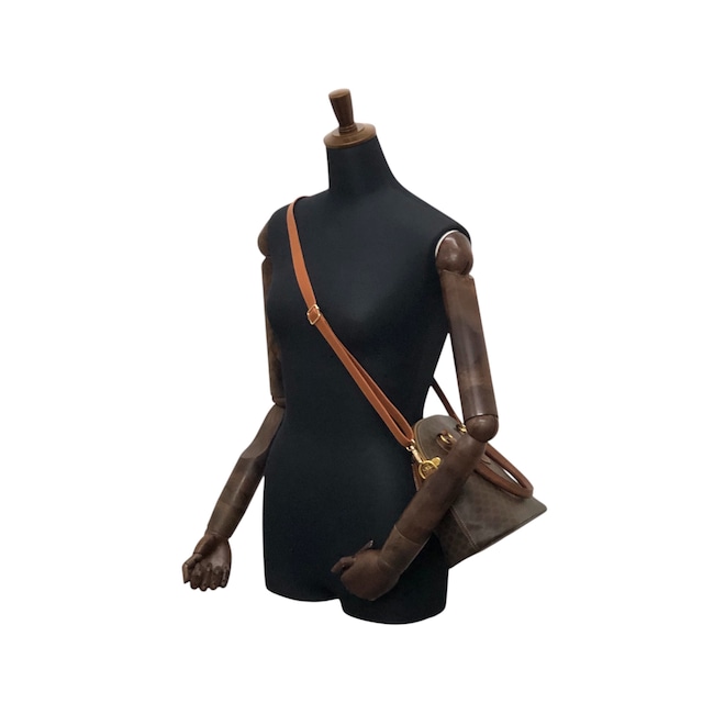 CELINE セリーヌ マカダム ショルダーバッグ ブラウン ブラゾン型押し PVC 2WAY vintage ヴィンテージ オールド rpmpji