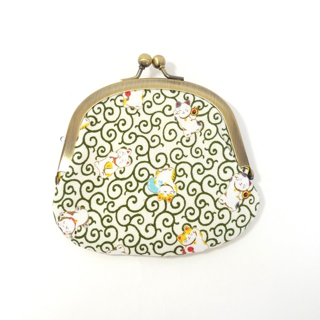 がま口小銭入れ 招き猫と唐草模様 コインケース G613 3.3寸