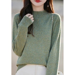 長袖 セミハイネック 混色ニットプルオーバー 9color W01078