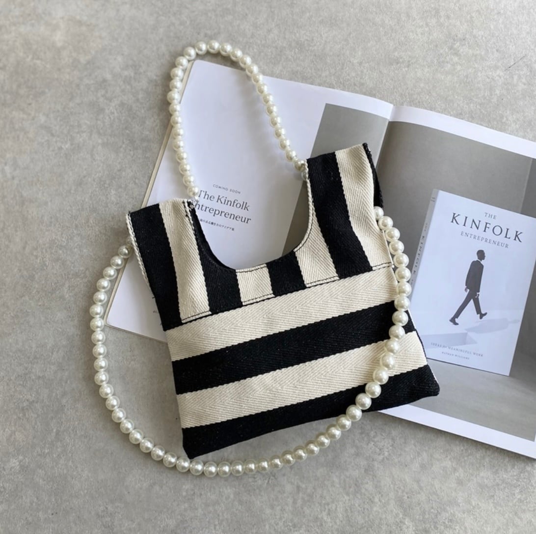 パールショルダーストライプミニバッグ