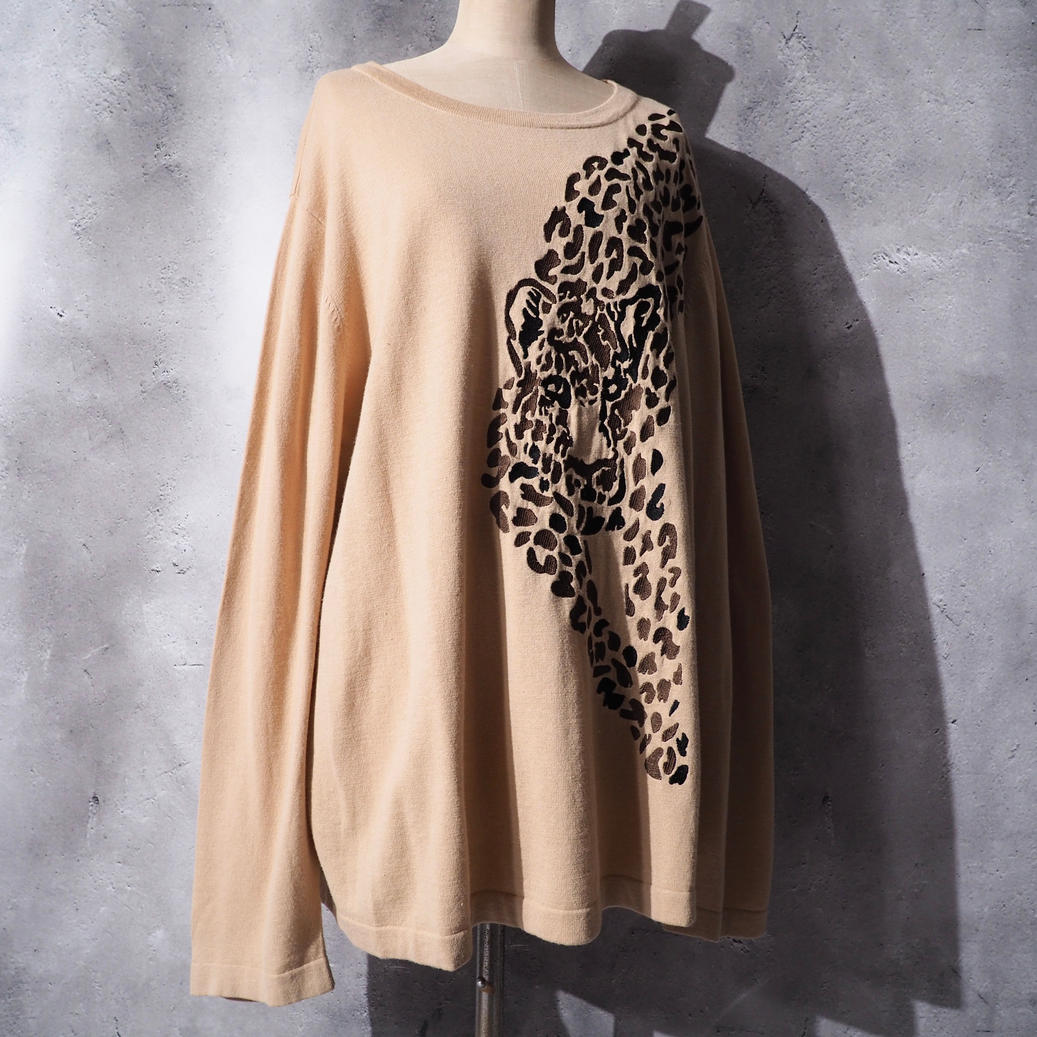 1990s ennui leopard embroidery vintage loose knit