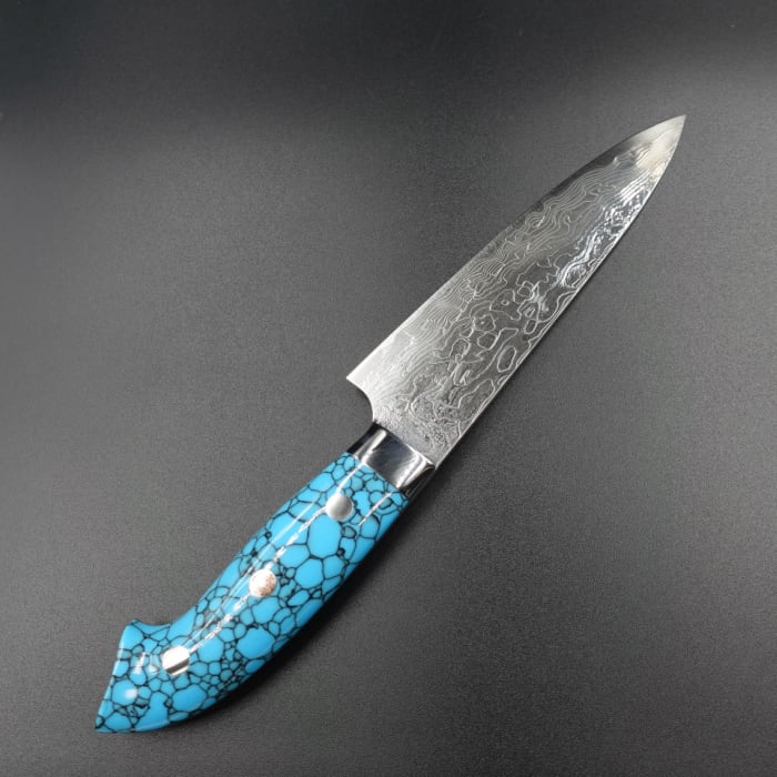佐治作 ペティ ナイフ R2 粉末ハイス鋼 ダマスカス 130mm 青