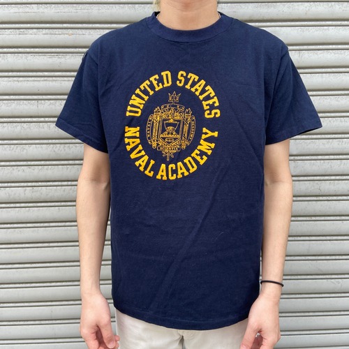美品　80s USA製　Champion USNAプリントTシャツ　ネイビー　L
