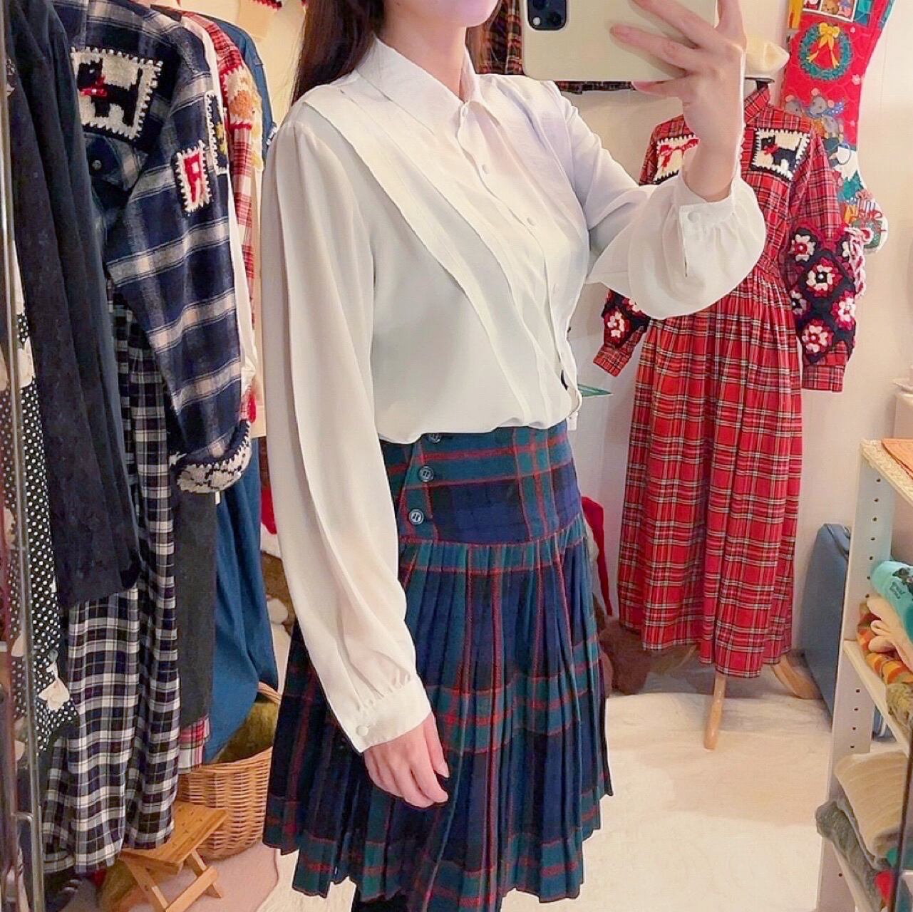 shoulder tuck white blouse