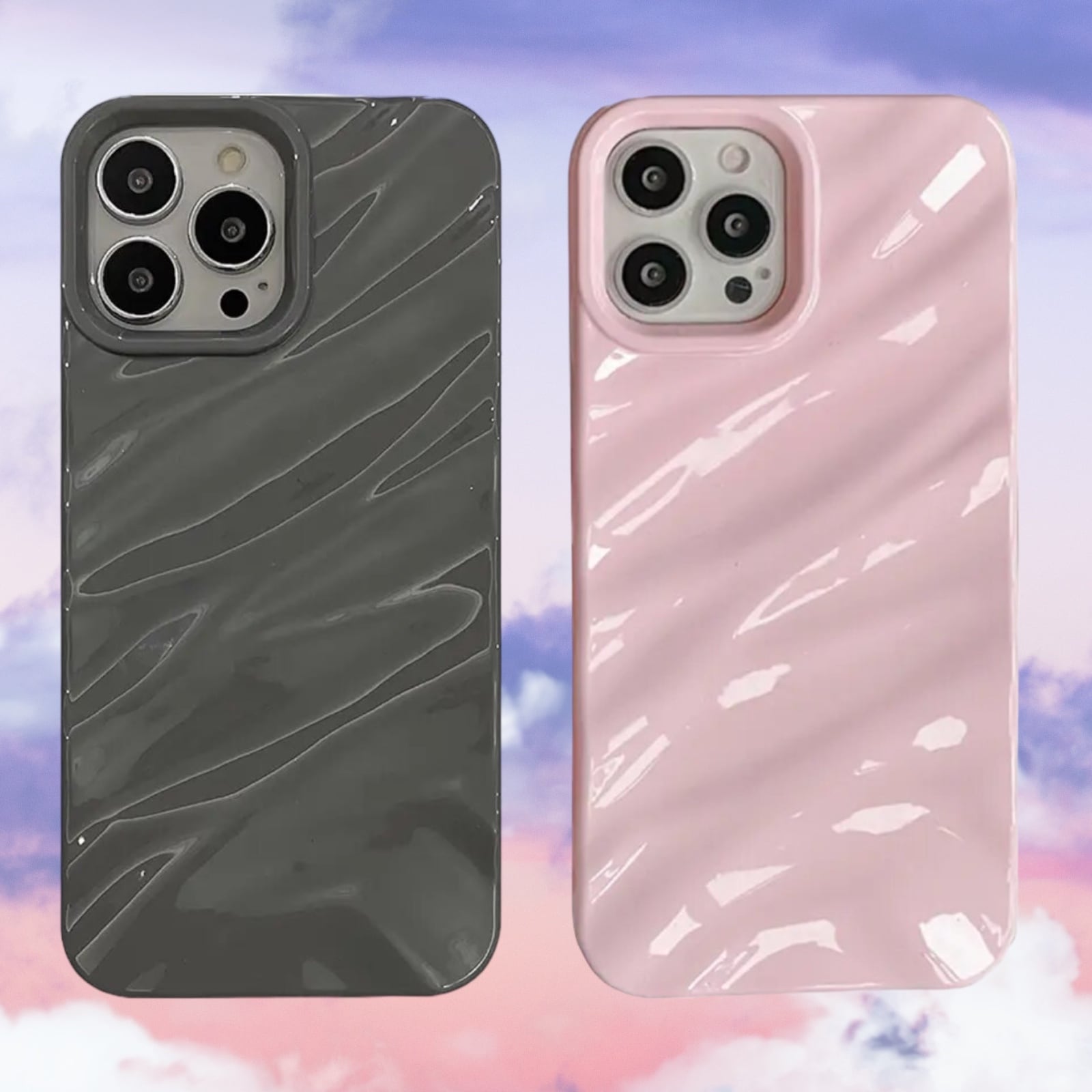 シンプルカラー スタイリッシュ ウェーブ iPhoneケース (ピンク/グレー) | スマホケース iPhone ケース アイフォンケース | 機種  iPhone 11 12 13 14 Pro Max | Coco Rose Beauty (ココ ローズ ビューティー) powered by