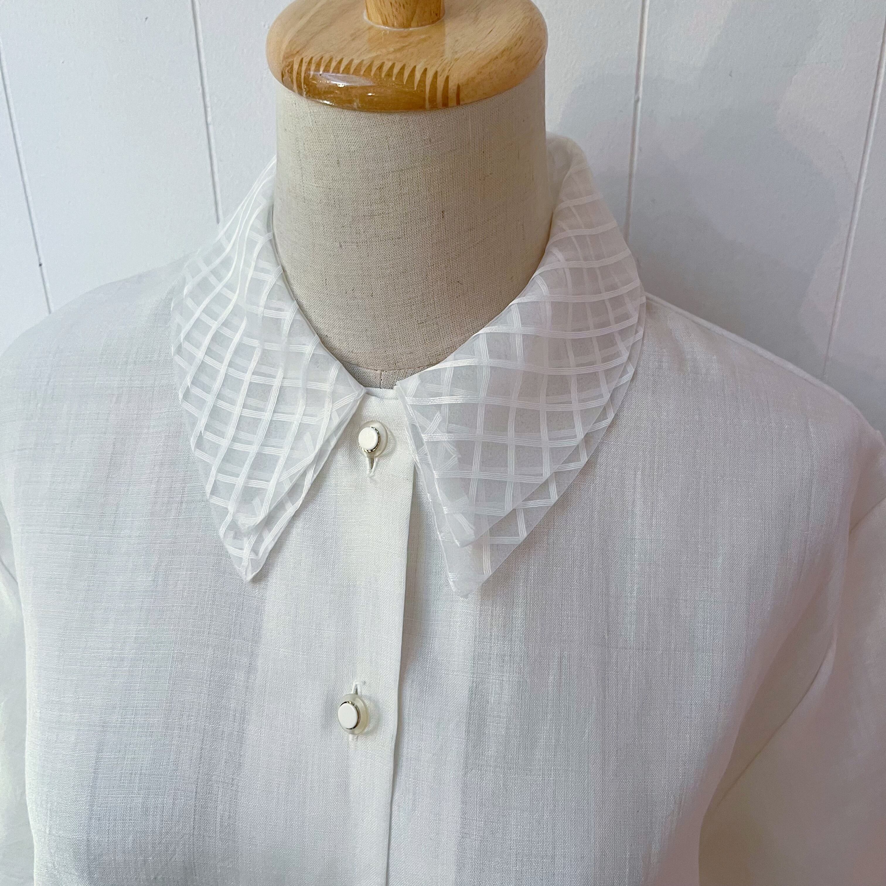 sheer plaid collar white blouse