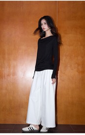 スリムフィット 長袖ニットトップス