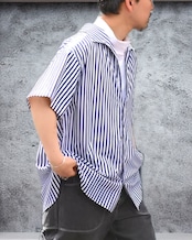 METHO - Open collor flat shirt shortsleeve : Blue stripe
