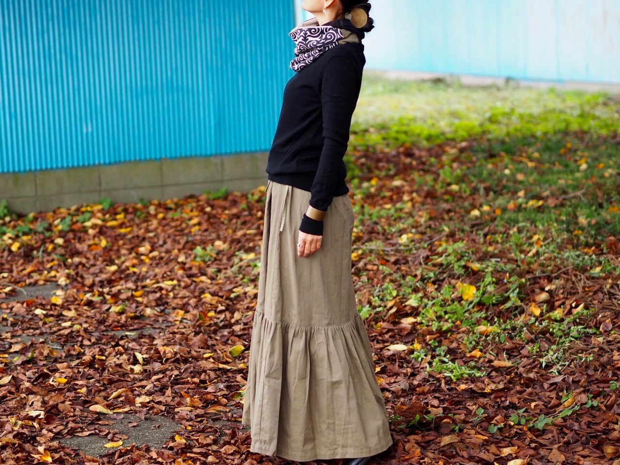 ラップ風ロングスカート/2カラー《モスグリーン