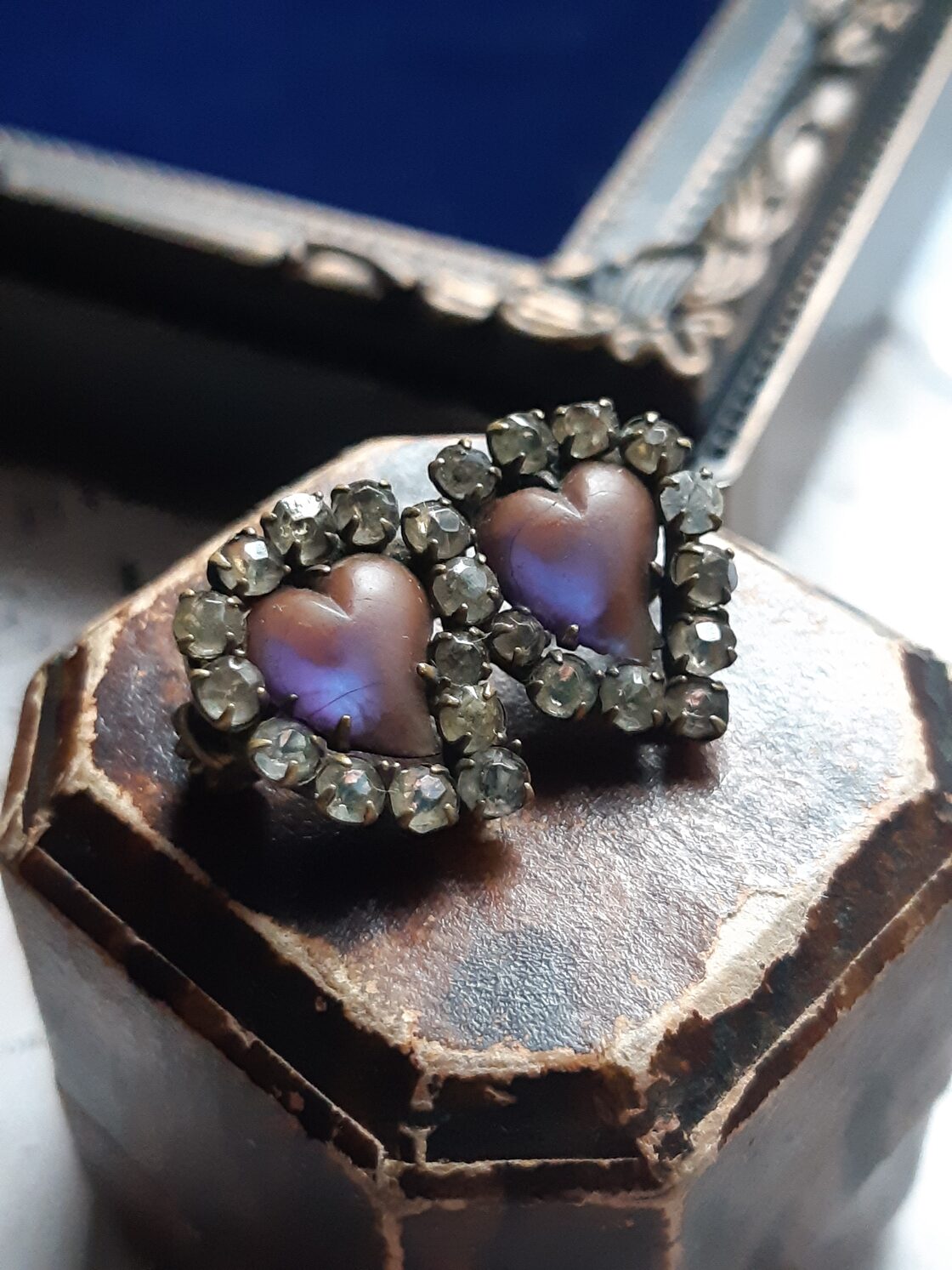 ダブルハート サフィレット ブローチ ヴィクトリアン アンティーク  