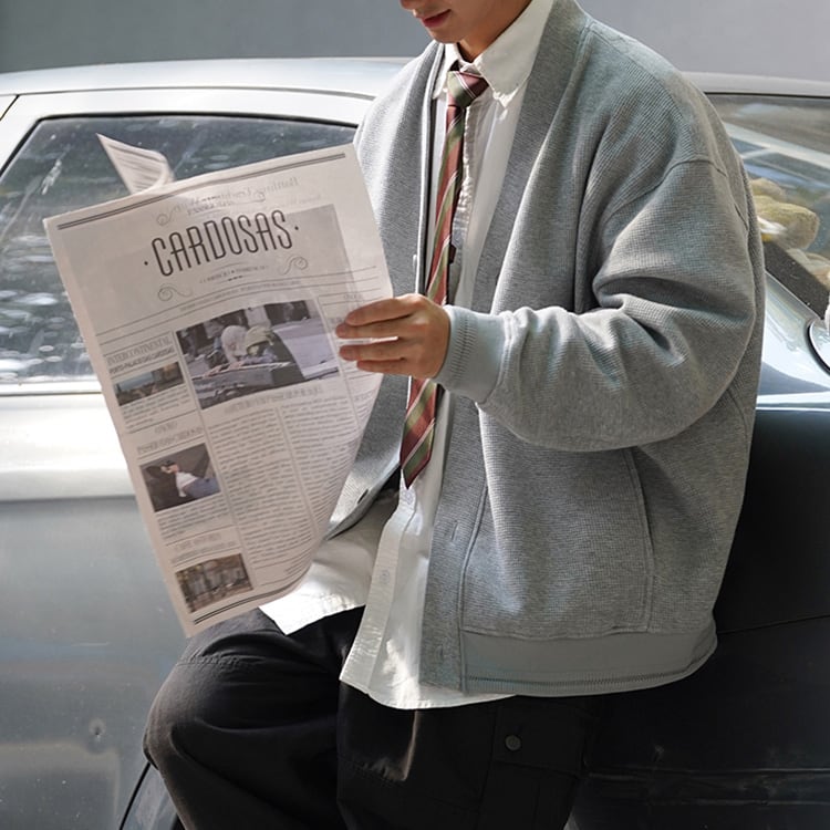 ★WAFFLE CARDIGAN V-NECK SWEATER　　　23365