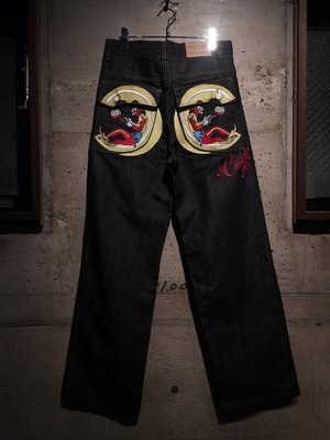 【Caka】"COOGI" Embroidery Design Straight Denim Pants