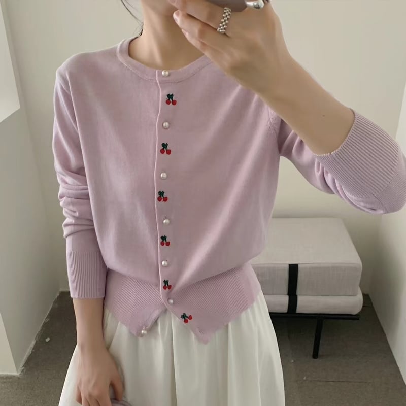 【tops】サクランボ柄ニットトップス Q6561