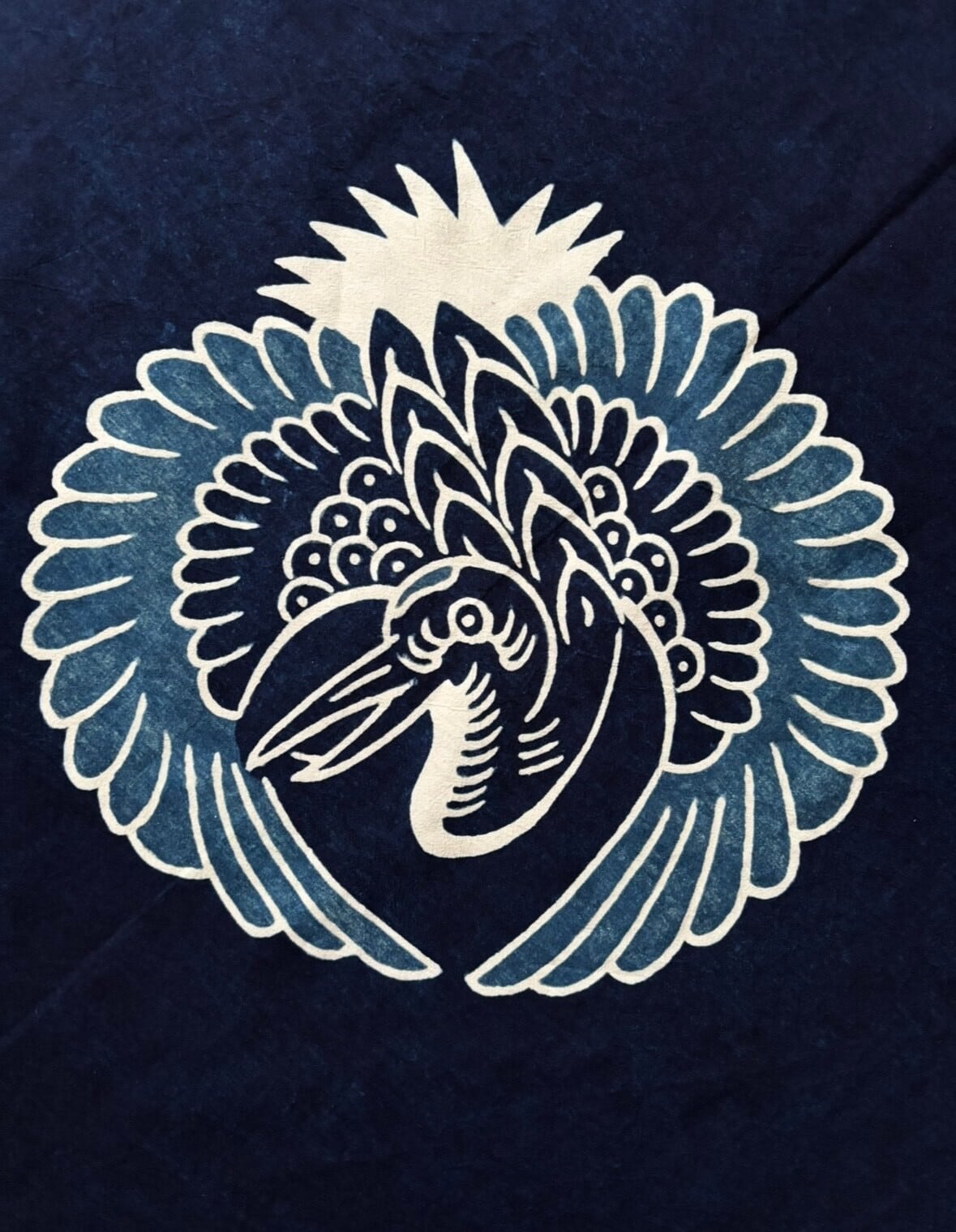 筒描藍染 風呂敷 鶴A | 長田染工場