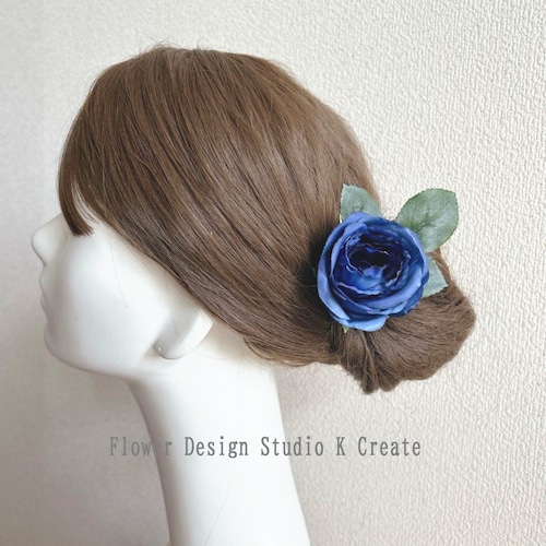 青い薔薇の髪飾り　花径6cm　ローズ　バラ　髪飾り　青い薔薇　ブルー　ダンス 　青　フラメンコ　フローレス