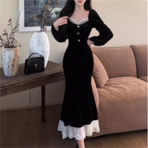 【送料無料】 ドレスデート ロングドレス ワンピース 衣装 パーティドレス マーメイド ロング マキシ 長袖 ラウンドネック Aライン フレア レース 異素材切り替え ドッキング ビジュー装飾 エレガント 可愛い 大人可愛い きれいめ シンプル カジュアル シック コンサバ 華やか 大人 上品 おしゃれ お洒落 主役級 こなれ感 高見え 高級感 無地 秋 冬 20代 30代 40代 レディース 女性用 お出かけ 女子会 お呼ばれ 休日 お茶会 入学式 入園式 結婚式 二次会 パーティ 演奏会 ファッション