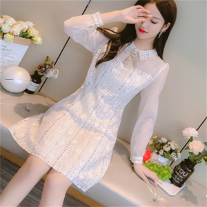 【送料無料】 ドレス  ミニドレス ワンピース 衣装 パーティドレス ミニ 袖あり 長袖 クルーネック Aライン フレア リボン 透け感 シースルー 異素材ドッキング 薄手生地 エレガント 可愛い 大人可愛い きれいめ シンプル カジュアル シック コンサバ 華やか 大人 上品 おしゃれ お洒落 主役級 こなれ感 高見え 高級感 フェミニン 春 20代 30代 レディース 女性 デート お出かけ 女子会 お呼ばれ 休日 お茶会 授業参観 二次会 ファッション