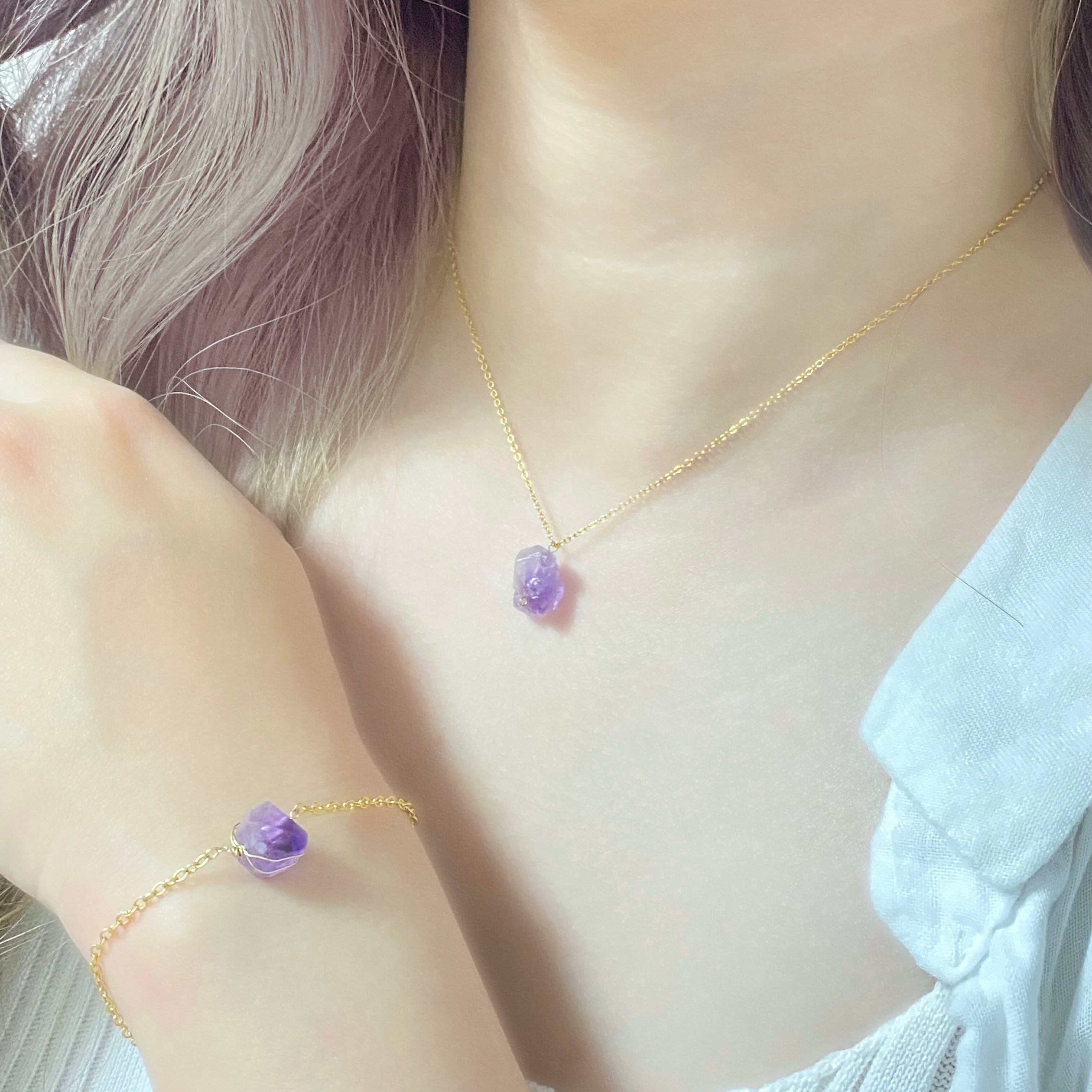 ラフロックアメジストネックレス ゴールド（14KGF） | Bubble Gem