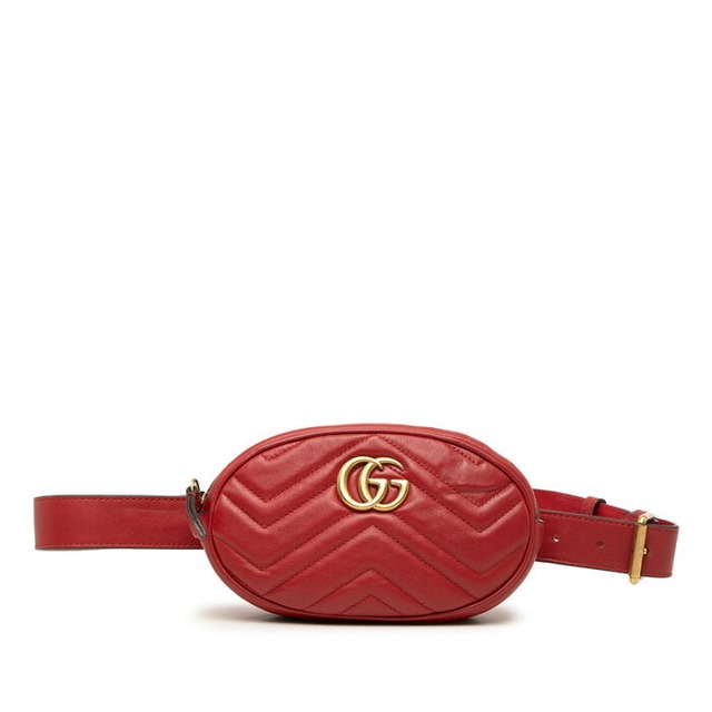 グッチ GGマーモント キルティング ボディバッグ ウエストバッグ 476434 レッド レザー レディース GUCCI 【中古】