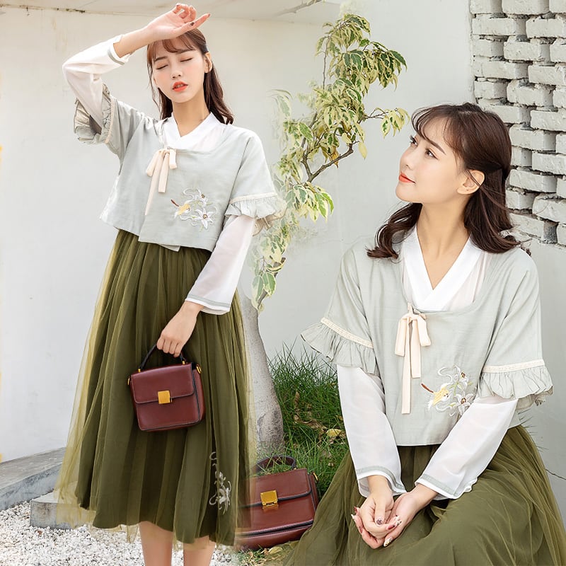 チャイナ風服 2点セット セットアップ 上下セット 唐装 改良漢服  