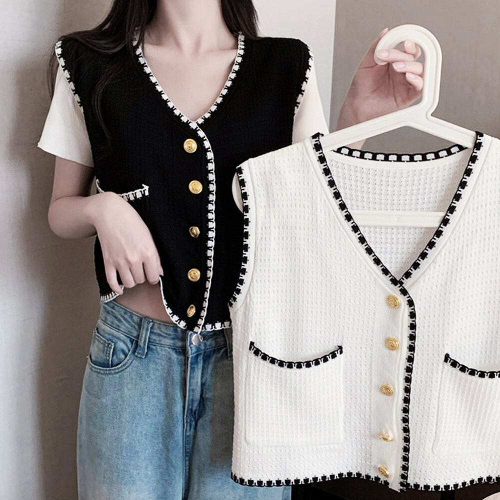 ニットベスト Vネック ショート丈
