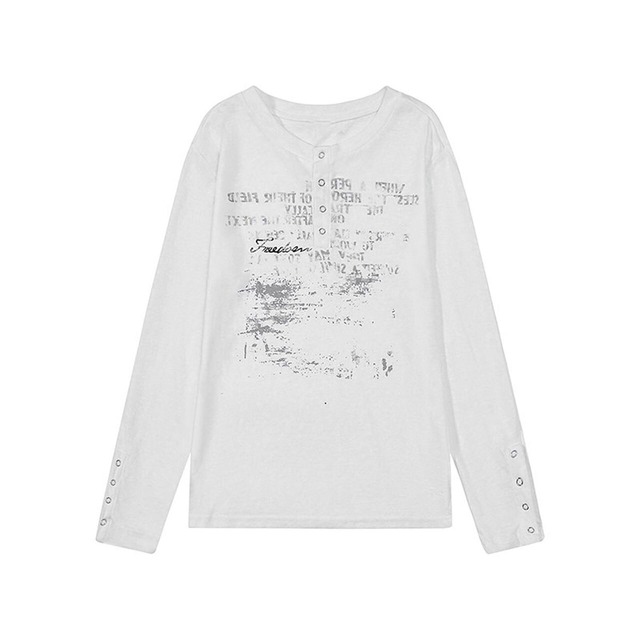 ヴィンテージライクレタリングヘンリーネックTシャツ 2col R02520