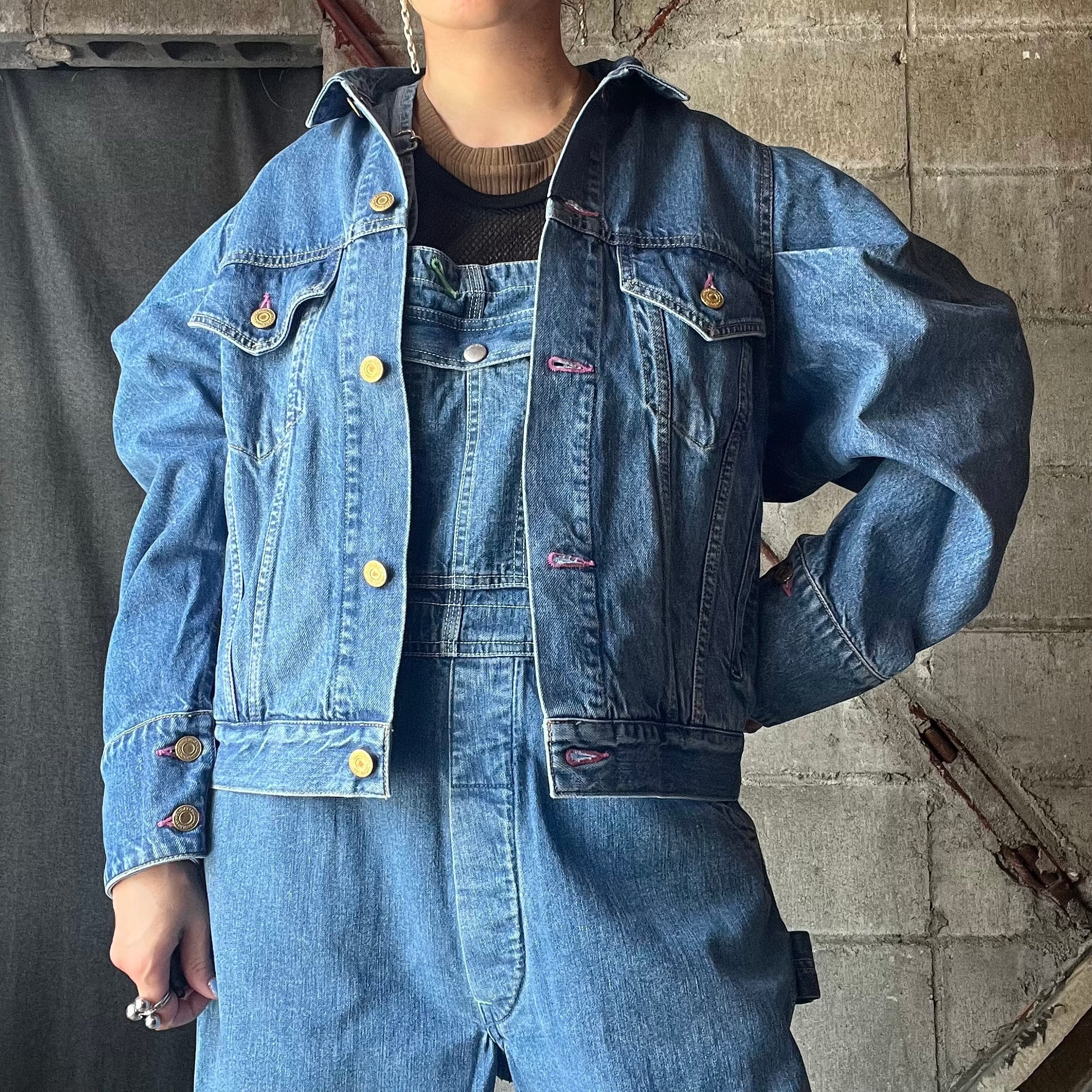 HOLIDAY】 PUFF SLEEVE DENIM JACKET (PINK STITCH) | olaf