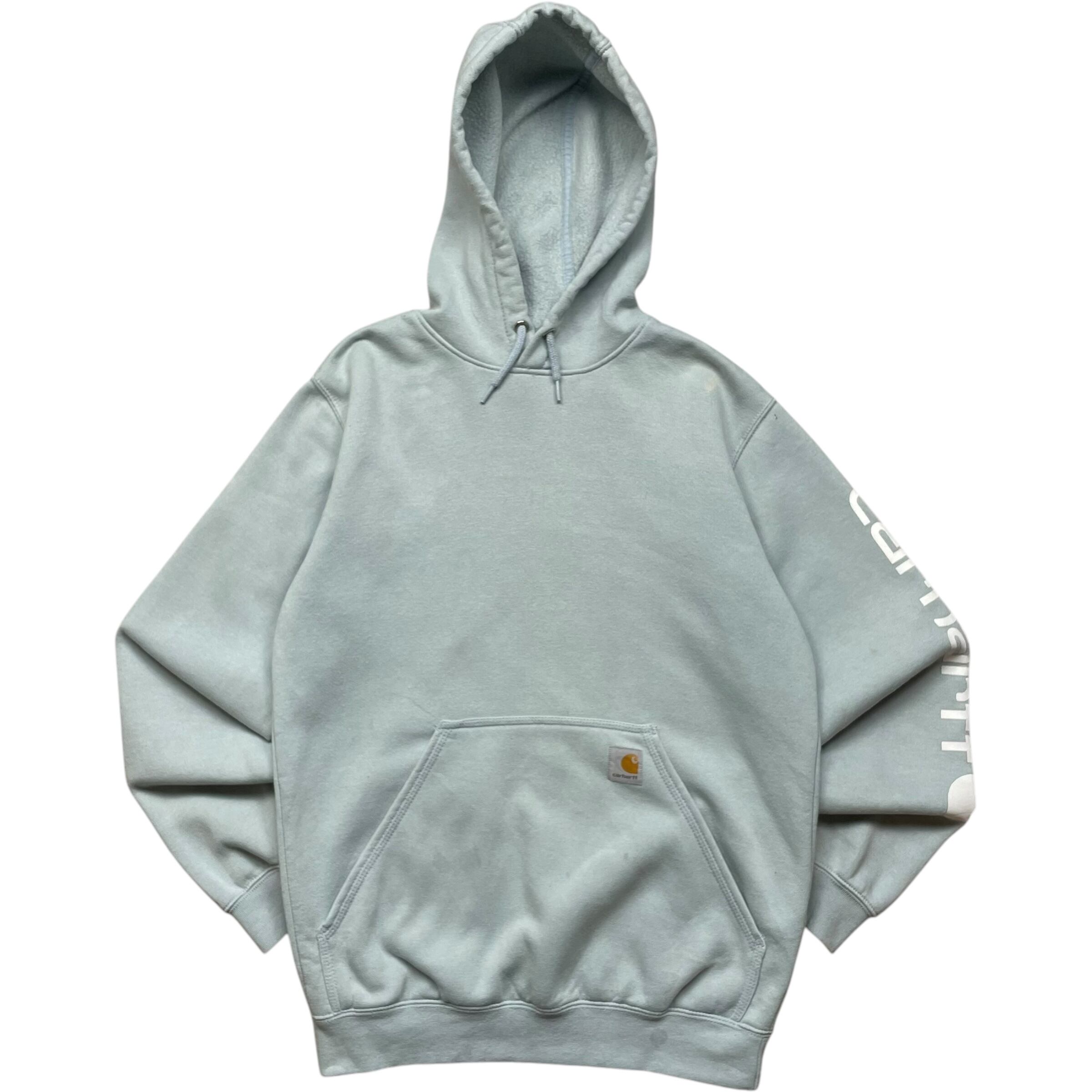 《S》 Carhartt カーハート スウェット パーカー 袖プリント 水色 no.6248