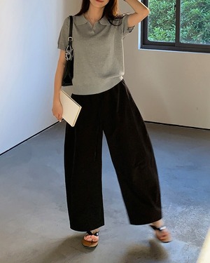 キーネックリブニットポロシャツ 3color A1078