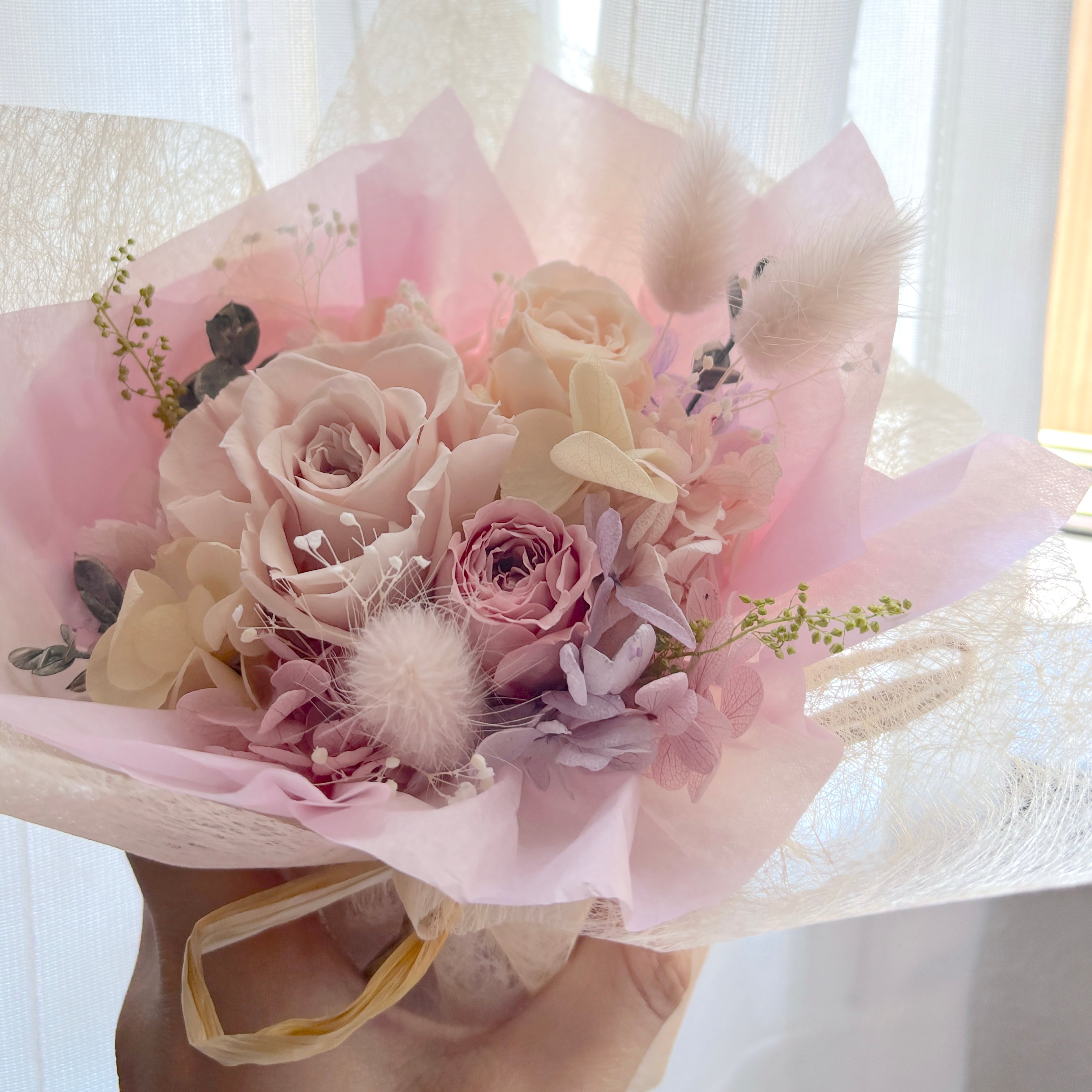 置くだけブーケ風アレンジメント（くすみピンク） プリザーブド