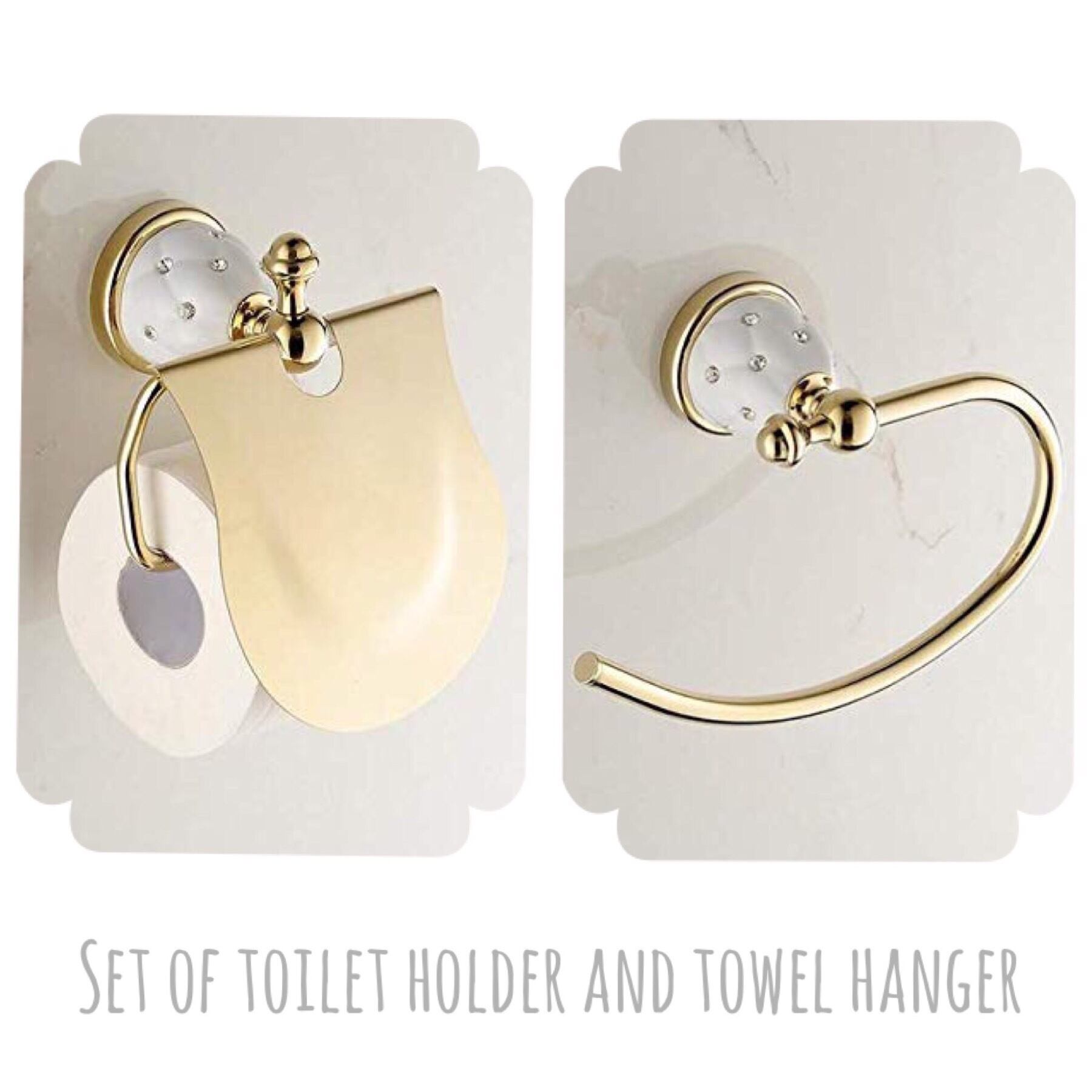 クリスタルダイヤ トイレットペーパー ホルダー タオルハンガー セット 高級 ゴールド 真鍮 アンティーク トイレ グッズ タオル掛け Ponostore