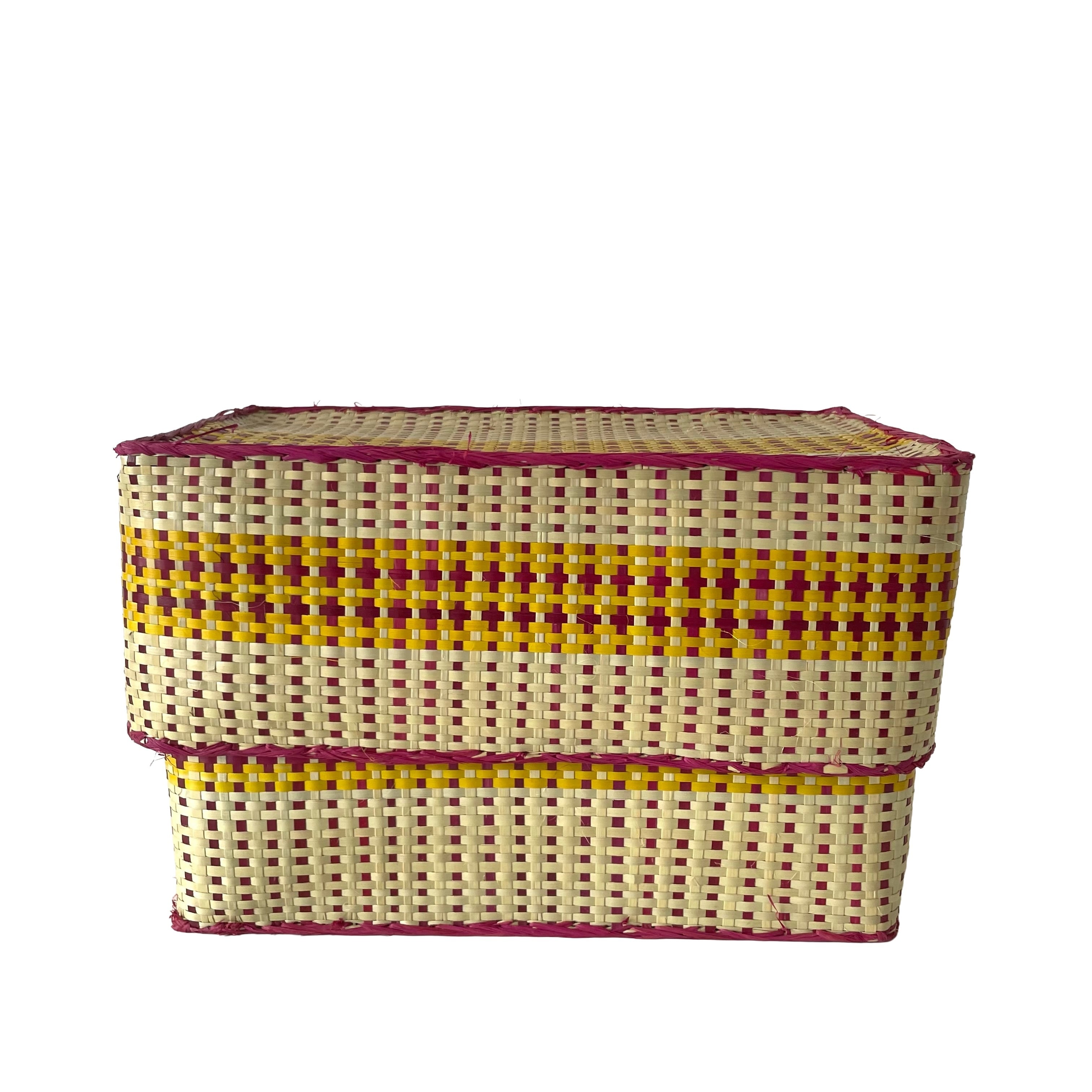 花付きカゴ Rectangular colourful basket M w27cm×16cm×h16.5cm四角カラフル蓋